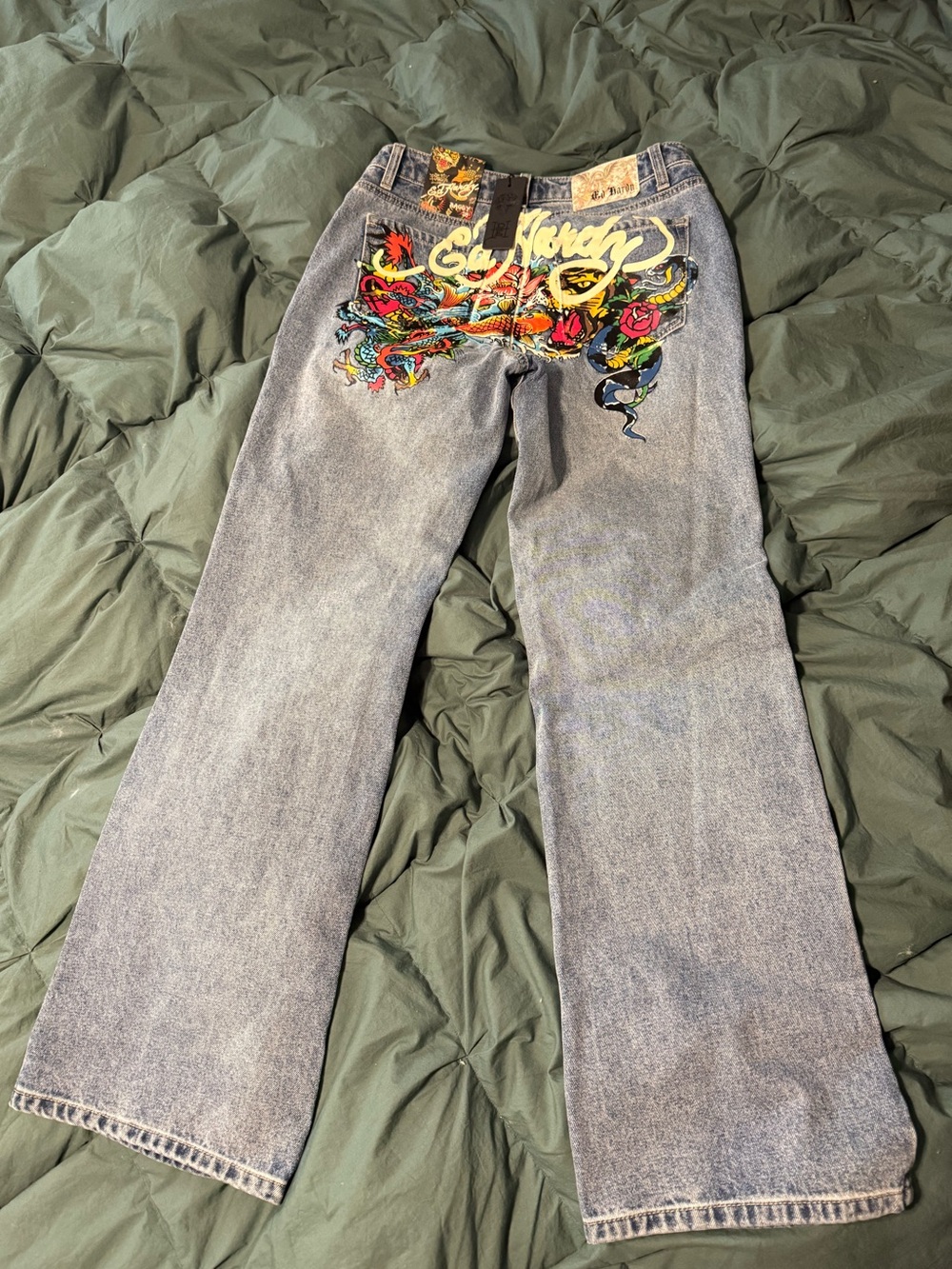 Ed Hardy Women's Light Wash Baggy Dragon Jeans